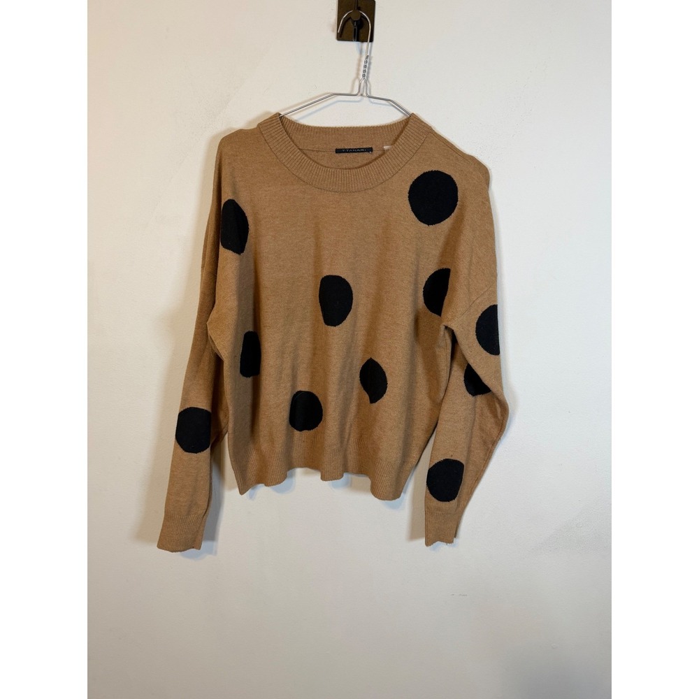 T Tahari Womens Pullover Sweater Polka Dot Camel Brown Size L